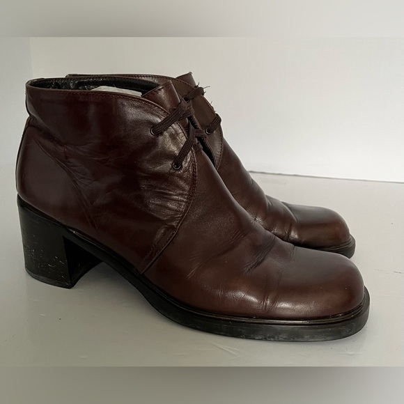 Joan & David Shoes Women’s 41 Vintage Brown‎ Leather Ankle Booties Lace - Picture 1 of 10